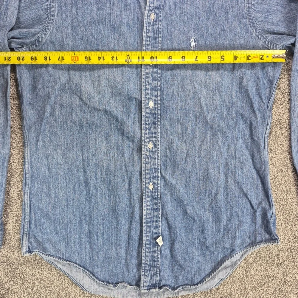 Vintage Polo Ralph Lauren Denim Shirt Mens Small Button Down Pony 80s Green Tag